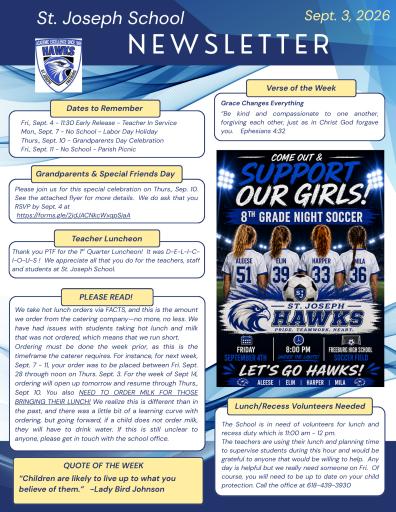School Newsletter for September 3, 2026